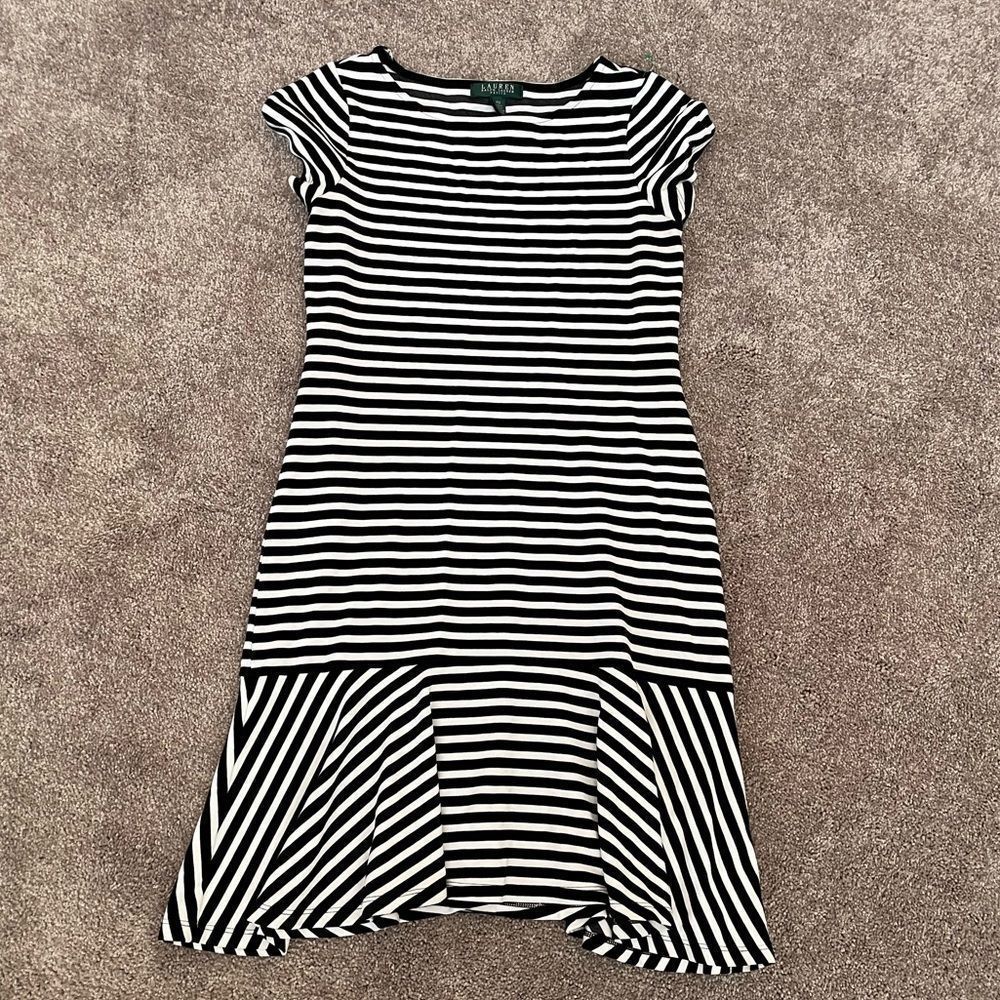Ralph Lauren Sz PM petite medium striped flounce dress - Picture 7 of 11